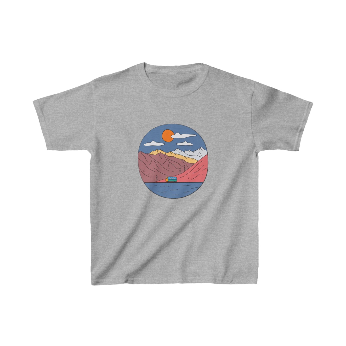 Kids Mountain Adventure T-Shirt | Retro Van Lake Scene | Youth Cotton Tee