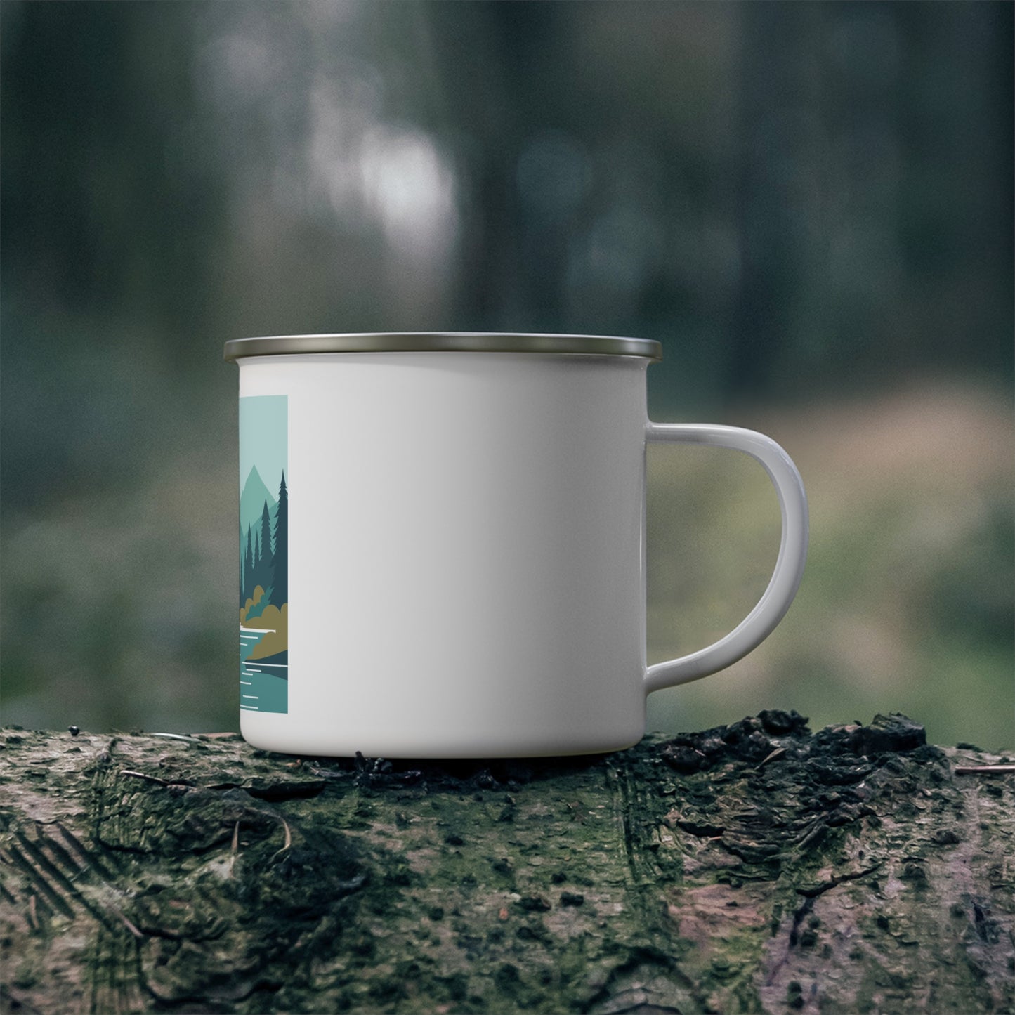 Mountain Angler Enamel Camp Mug | 12oz Fishing Scene | Outdoor Adventure Cup