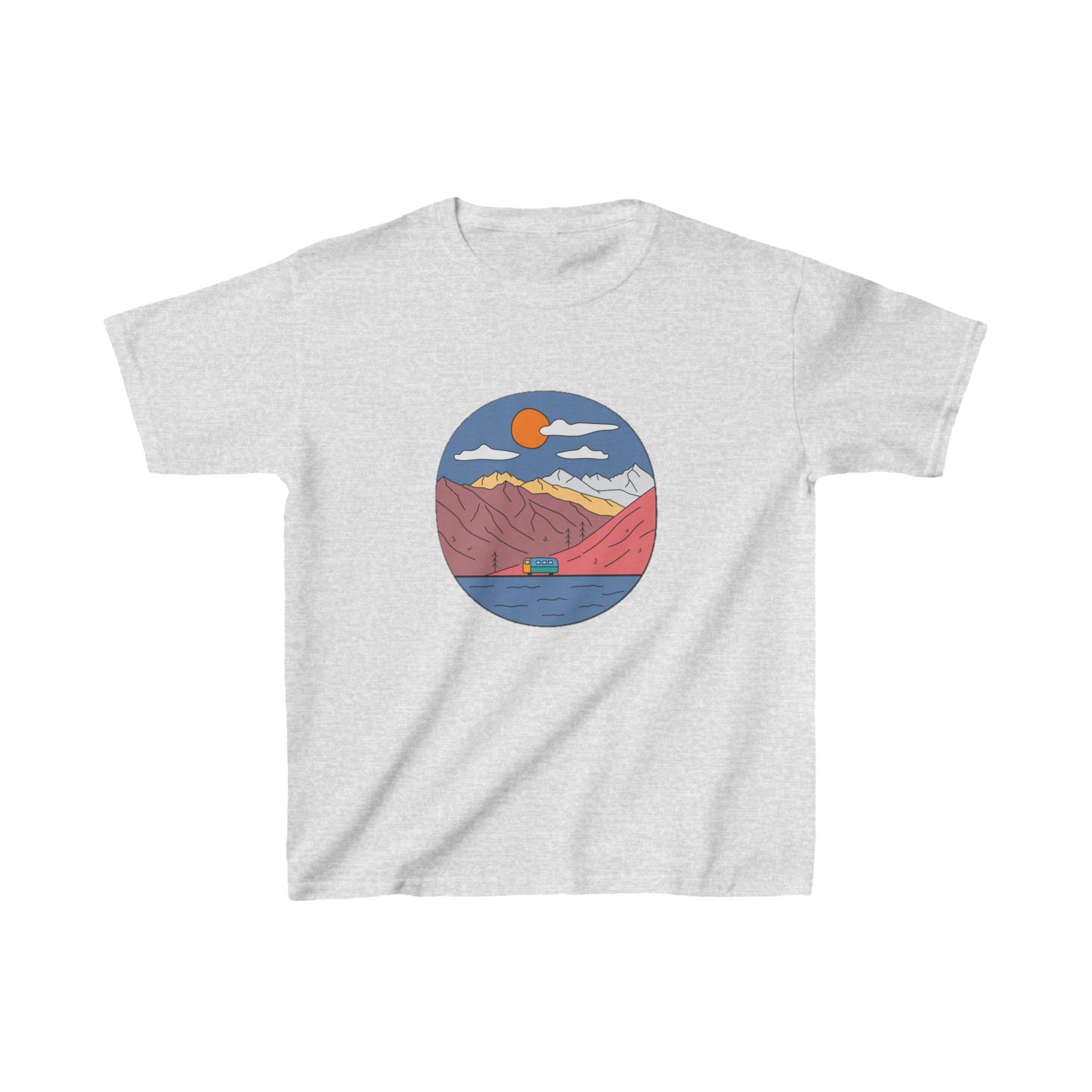 Kids Mountain Adventure T-Shirt | Retro Van Lake Scene | Youth Cotton Tee