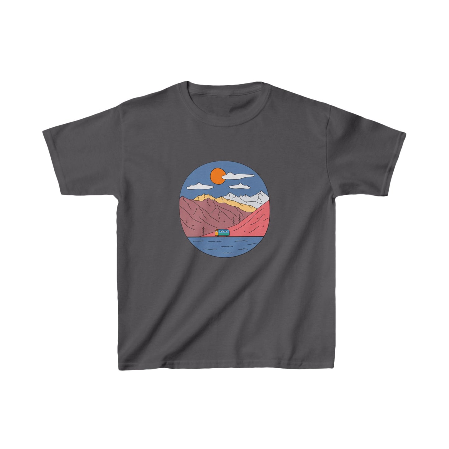 Kids Mountain Adventure T-Shirt | Retro Van Lake Scene | Youth Cotton Tee