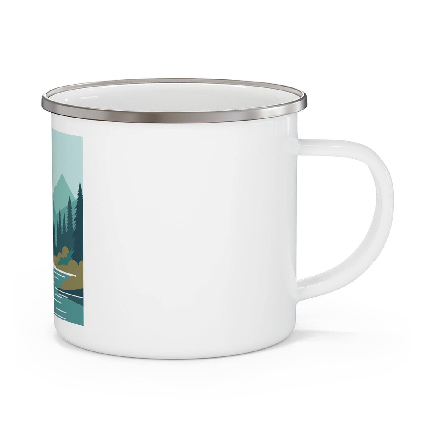 Mountain Angler Enamel Camp Mug | 12oz Fishing Scene | Outdoor Adventure Cup