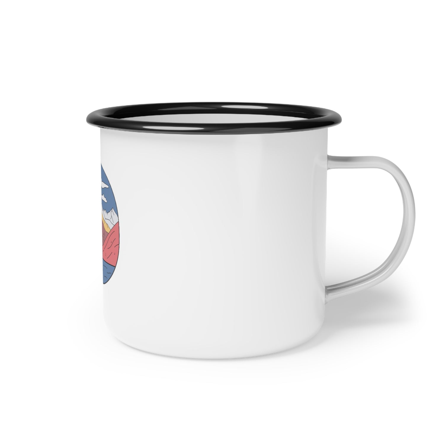 Mountain Lake Enamel Camping Mug | Adventure-Ready 12oz Cup | Vintage Van Design